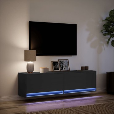 vidaXL Έπιπλο Τοίχου Τηλεόρασης με LED Μαύρο 140x31x38cm