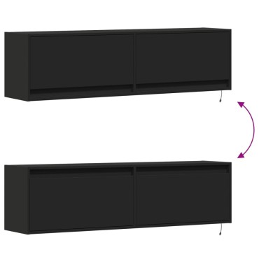 vidaXL Έπιπλο Τοίχου Τηλεόρασης με LED Μαύρο 140x31x38cm