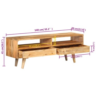 vidaXL Έπιπλο Τηλεόρασης 110x30x41cm από Μασίφ Ξύλο Μάνγκο