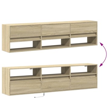 vidaXL Έπιπλο Τοίχου Τηλεόρασης με LED Sonoma Δρυς 180x31x45cm