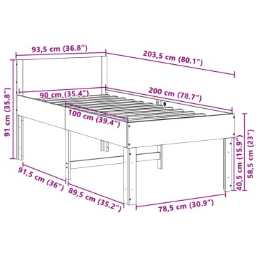 vidaXL Σκελετός Κρεβ. Χωρίς Στρώμα Καφέ Κεριού 90x200 εκ Μασίφ Πεύκο