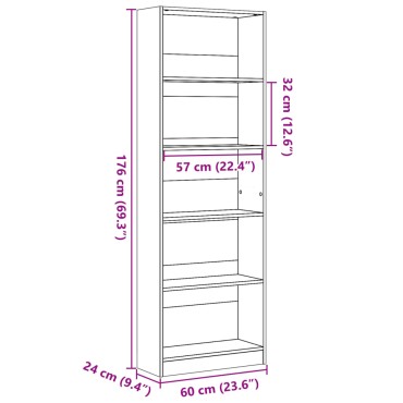 vidaXL Βιβλιοθήκη Αρτισιανή Δρυς 60x24x176cm από Επεξεργασμένο Ξύλο 1 τεμ.