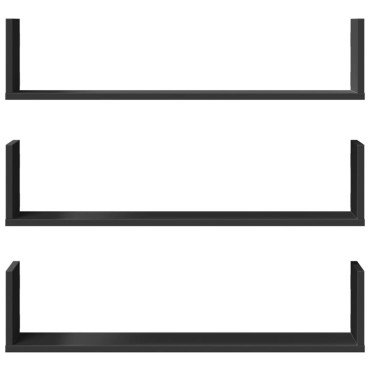vidaXL Ραφιέρες Τοίχου 3 τεμ. Μαύρες 80x18x18cm από Επεξ. Ξύλο