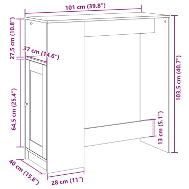 vidaXL Τραπέζι Μπαρ με Ράφια Γκρι Σκυρ. 101x40x103,5cm Επεξεργ. Ξύλο 1 τεμ.