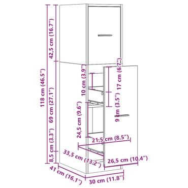vidaXL Συρταριέρα Γενικής Χρήσης Λευκή 30x41x118cm Επεξ. Ξύλο 1 τεμ.