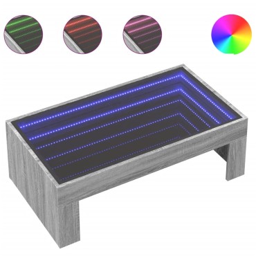 vidaXL Τραπεζάκι Σαλονιού Άπειρο Φως LED Γκρι Sonoma 90x50x30cm 1 τεμ.