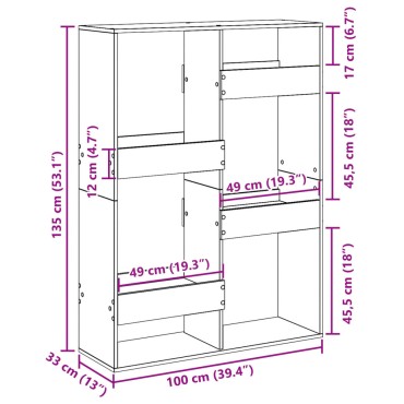 vidaXL Βιβλιοθήκη Αρτισιανή Δρυς 100x33x135cm Επεξ. Ξύλο 1 τεμ.