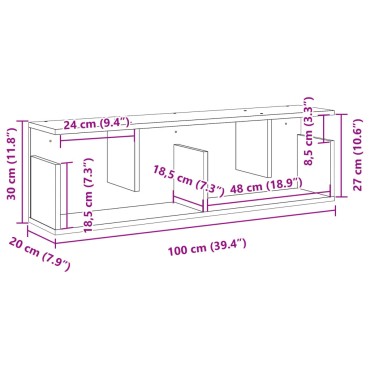 vidaXL Ντουλάπι Τοίχου Καπνιστή Δρυς 100x20x30cm Επεξεργασμένο Ξύλο 1 τεμ.