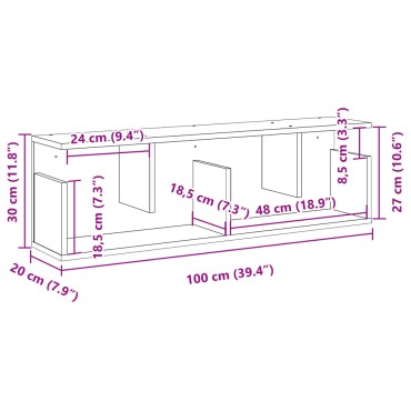 vidaXL Ντουλάπι Τοίχου Sonoma Δρυς 100x20x30cm από Επεξεργασμένο Ξύλο 1 τεμ.