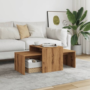 vidaXL Σετ Τραπεζάκια Σαλονιού Artisan Δρυς 100x48x40cm Επεξ. Ξύλο