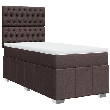 vidaXL Κρεβάτι Boxspring με Στρώμα Σκούρο Καφέ 100x200 εκ. Υφασμάτινο