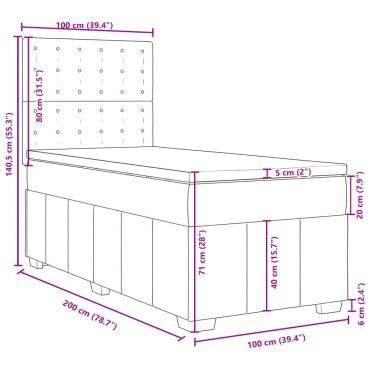 vidaXL Κρεβάτι Boxspring με Στρώμα Σκούρο Καφέ 100x200 εκ. Υφασμάτινο