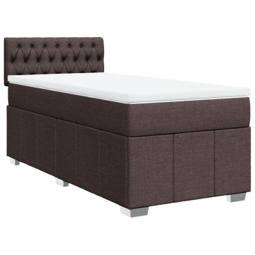 vidaXL Κρεβάτι Boxspring με Στρώμα Σκούρο Καφέ 90x190 εκ. Υφασμάτινο