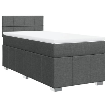 vidaXL Κρεβάτι Boxspring με Στρώμα Σκούρο Γκρι 90x200 εκ. Υφασμάτινο