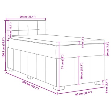 vidaXL Κρεβάτι Boxspring με Στρώμα Σκούρο Γκρι 90x200 εκ. Υφασμάτινο