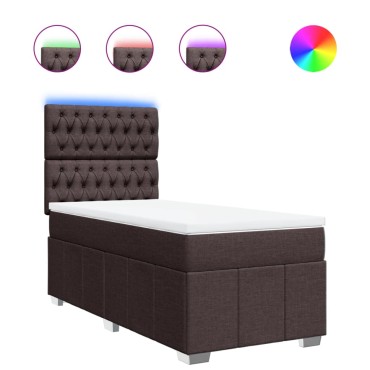 vidaXL Κρεβάτι Boxspring με Στρώμα Σκούρο Καφέ 100x200 εκ. Υφασμάτινο