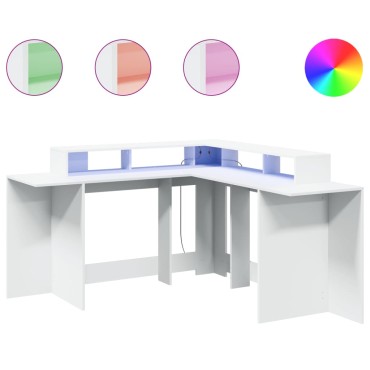 vidaXL Γραφείο με LED Λευκό 152x152x91cm από Επεξεργασμένο Ξύλο 1 τεμ.