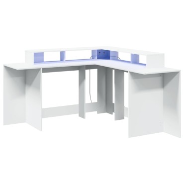 vidaXL Γραφείο με LED Λευκό 152x152x91cm από Επεξεργασμένο Ξύλο 1 τεμ.