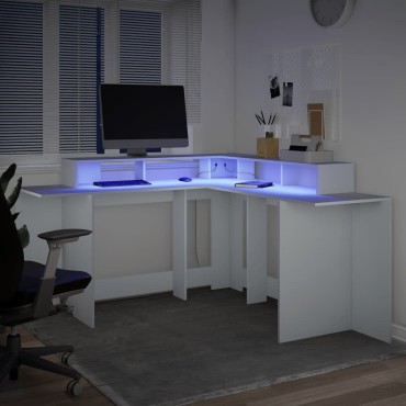 vidaXL Γραφείο με LED Λευκό 152x152x91cm από Επεξεργασμένο Ξύλο 1 τεμ.