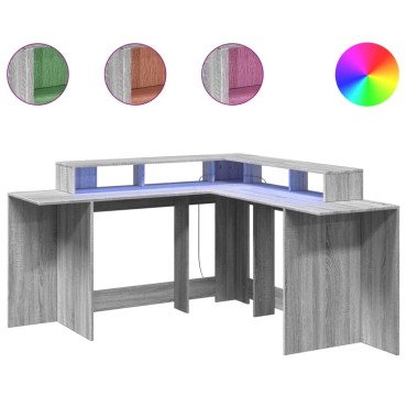 vidaXL Γραφείο με LED Γκρι Sonoma 152x152x91cm Επεξεργ. Ξύλο 1 τεμ.