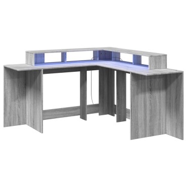 vidaXL Γραφείο με LED Γκρι Sonoma 152x152x91cm Επεξεργ. Ξύλο 1 τεμ.