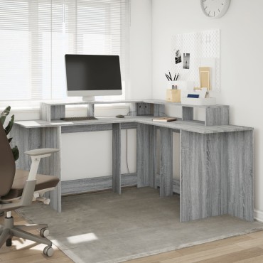 vidaXL Γραφείο με LED Γκρι Sonoma 152x152x91cm Επεξεργ. Ξύλο 1 τεμ.