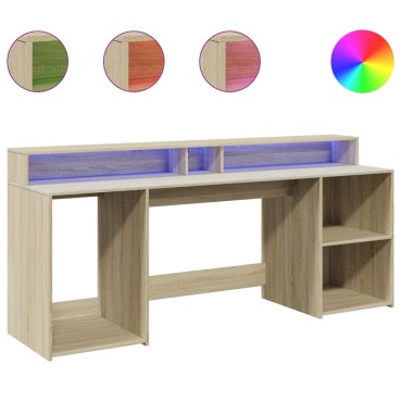 vidaXL Γραφείο με LED Sonoma δρυς 200x55x91cm Επεξεργ. Ξύλο 1 τεμ.