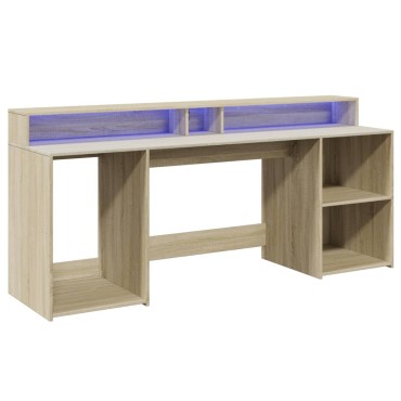 vidaXL Γραφείο με LED Sonoma δρυς 200x55x91cm Επεξεργ. Ξύλο 1 τεμ.