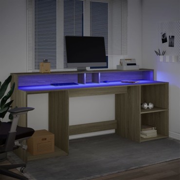 vidaXL Γραφείο με LED Sonoma δρυς 200x55x91cm Επεξεργ. Ξύλο 1 τεμ.