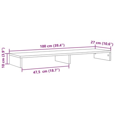 vidaXL Βάση Οθονών Γκρι του Σκυροδέματος 100x27x10 εκ. από Επεξ. Ξύλο