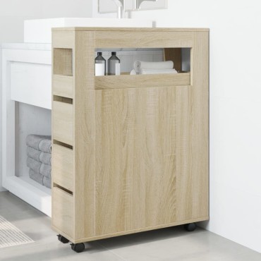 vidaXL Ντουλάπι Μπάνιου Στενό με Ροδάκια Sonoma Δρυς Επεξ. Ξύλο 65x23x90cm 1 τεμ.