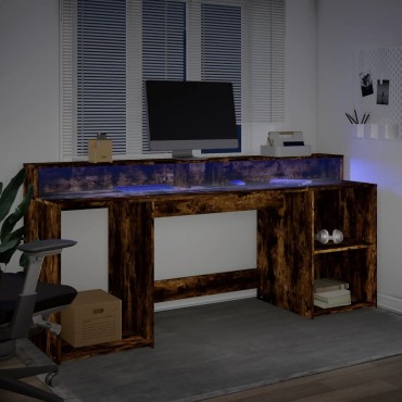 vidaXL Γραφείο με LED Καπνιστή δρυς 200x55x91cm Επεξεργ. Ξύλο 1 τεμ.