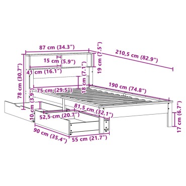 vidaXL Κρεβάτι Βιβλιοθήκη Χωρίς Στρώμα 75x190 εκ Μασίφ Ξύλο Πεύκου