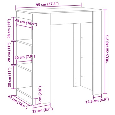 vidaXL Τραπέζι Μπαρ με Ράφια Δρυς 95x47x103,5cm Επεξεργ. Ξύλο 1 τεμ.
