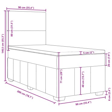vidaXL Κρεβάτι Boxspring με Στρώμα Σκούρο Γκρι 90x200 εκ. Υφασμάτινο