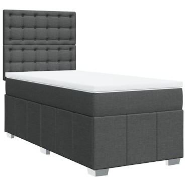 vidaXL Κρεβάτι Boxspring με Στρώμα Σκούρο Γκρι 90x200 εκ. Υφασμάτινο