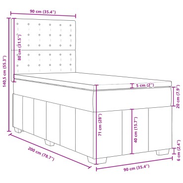vidaXL Κρεβάτι Boxspring με Στρώμα Σκούρο Γκρι 90x200 εκ. Υφασμάτινο