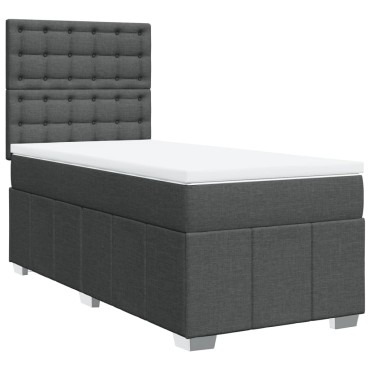 vidaXL Κρεβάτι Boxspring με Στρώμα Σκούρο Γκρι 90x200 εκ. Υφασμάτινο