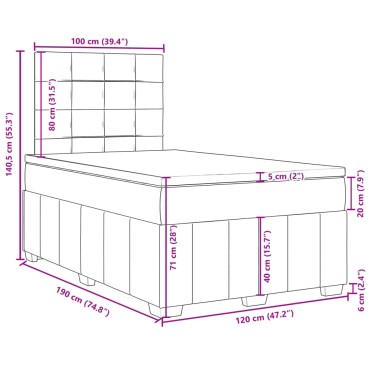 vidaXL Κρεβάτι Boxspring με Στρώμα Σκούρο Γκρι 120x190 εκ Υφασμάτινο