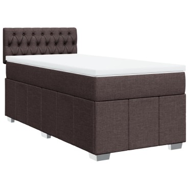 vidaXL Κρεβάτι Boxspring με Στρώμα Σκούρο Καφέ 90x190 εκ. Υφασμάτινο