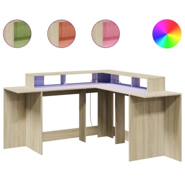 vidaXL Γραφείο με LED Sonoma δρυς 152x152x91cm Επεξεργ. Ξύλο 1 τεμ.
