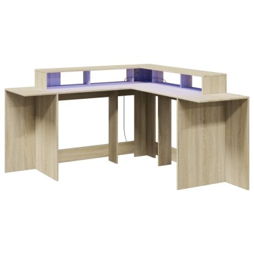 vidaXL Γραφείο με LED Sonoma δρυς 152x152x91cm Επεξεργ. Ξύλο 1 τεμ.