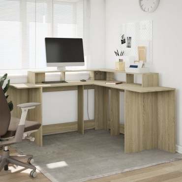 vidaXL Γραφείο με LED Sonoma δρυς 152x152x91cm Επεξεργ. Ξύλο 1 τεμ.