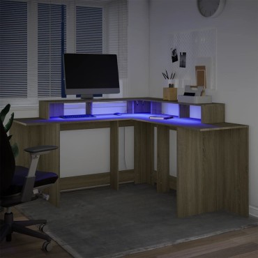 vidaXL Γραφείο με LED Sonoma δρυς 152x152x91cm Επεξεργ. Ξύλο 1 τεμ.