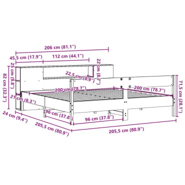 vidaXL Κρεβάτι Βιβλιοθήκη Χωρίς Στρώμα 200x200 εκ Μασίφ Ξύλο Πεύκου