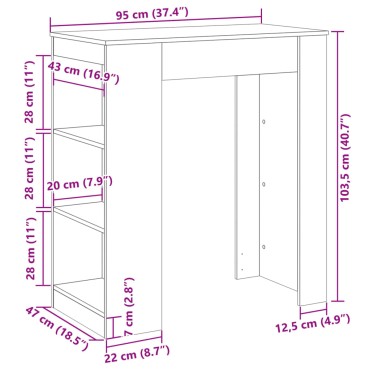 vidaXL Τραπέζι Μπαρ με Ράφια Μαύρο 95x47x103,5cm Επεξεργ. Ξύλο 1 τεμ.