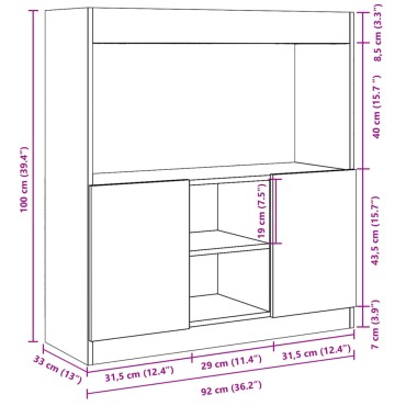 vidaXL Ντουλάπι Γκρι Σκυρ. 92x33x100cm από Επεξεργασμένο Ξύλο 1 τεμ.