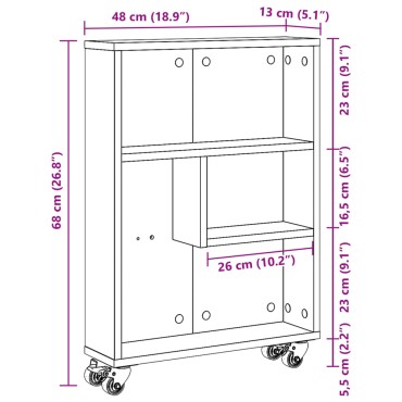 vidaXL Τρόλεϊ Αποθήκευσης Στενό Λευκό 48x13x68cm Επεξεργασμένο Ξύλο