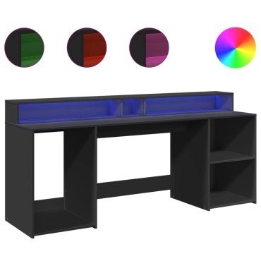 vidaXL Γραφείο με LED Μαύρο 200x55x91cm από Επεξεργασμένο Ξύλο 1 τεμ.
