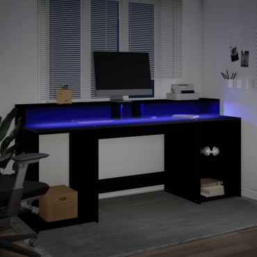 vidaXL Γραφείο με LED Μαύρο 200x55x91cm από Επεξεργασμένο Ξύλο 1 τεμ.